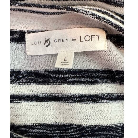 Lou Gray white gray stripes cap sleeves front knot hi low top size Large - Picture 3 of 8